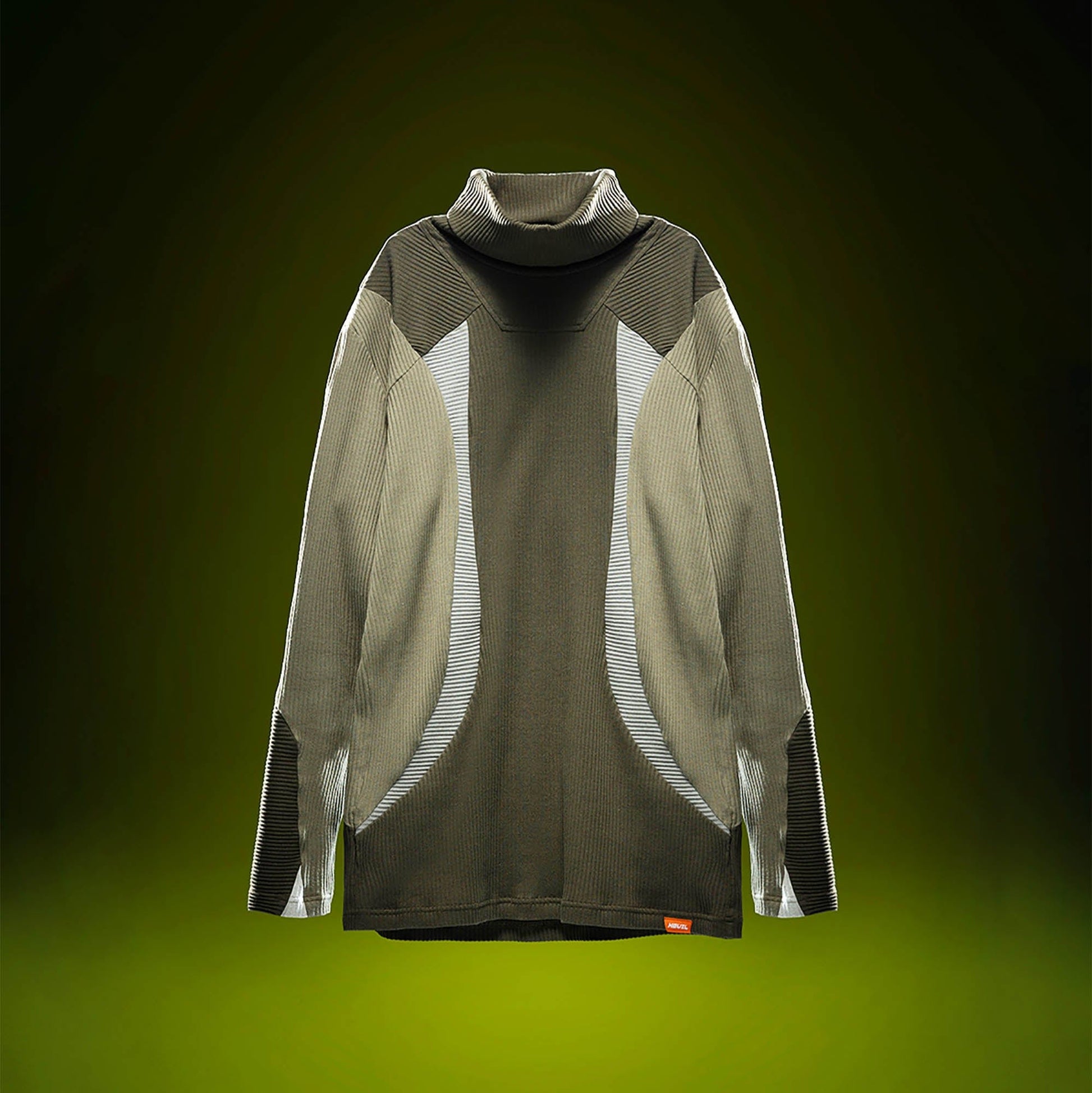 XIPHEVIL Ribbed Paneled Turtleneck Long-Sleeve Tee Green-L/S Tee-XS-Free Shipping Leatheretro