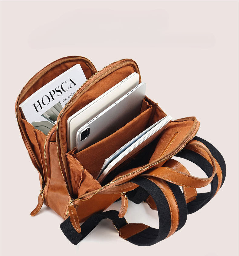 Luxury Vintage Vegetable-Tanned Leather Backpack for Women-Backpack-Black-27*10*36cm-Free Shipping Leatheretro