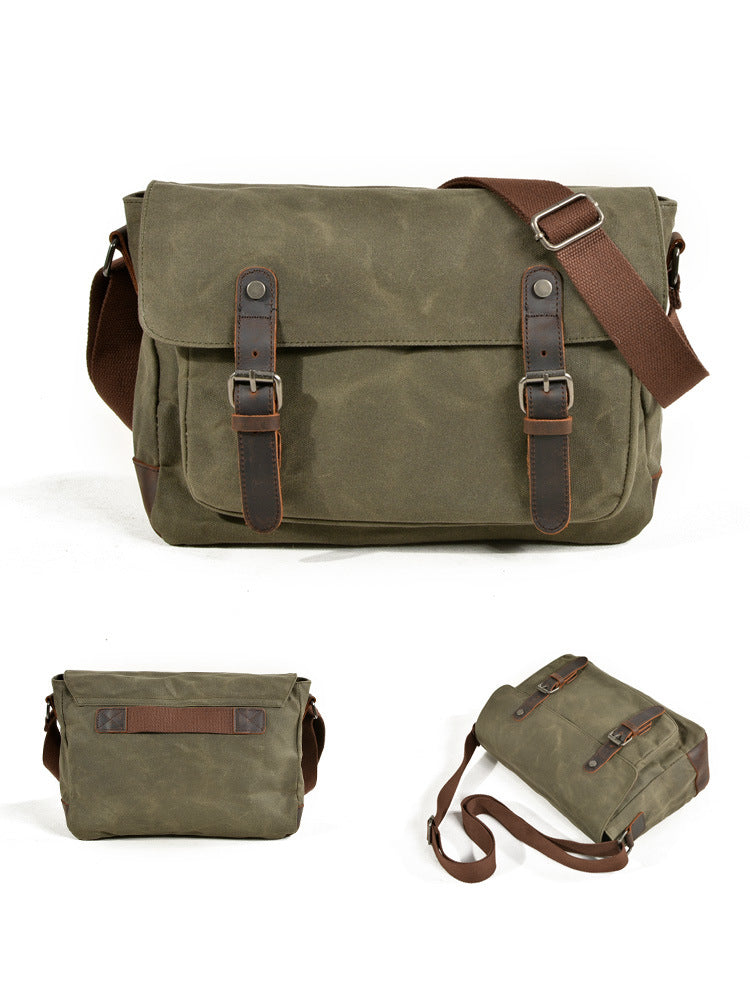 Men's Vintage Waxed Canvas Crossbody Bag-khaki-Free Shipping Leatheretro