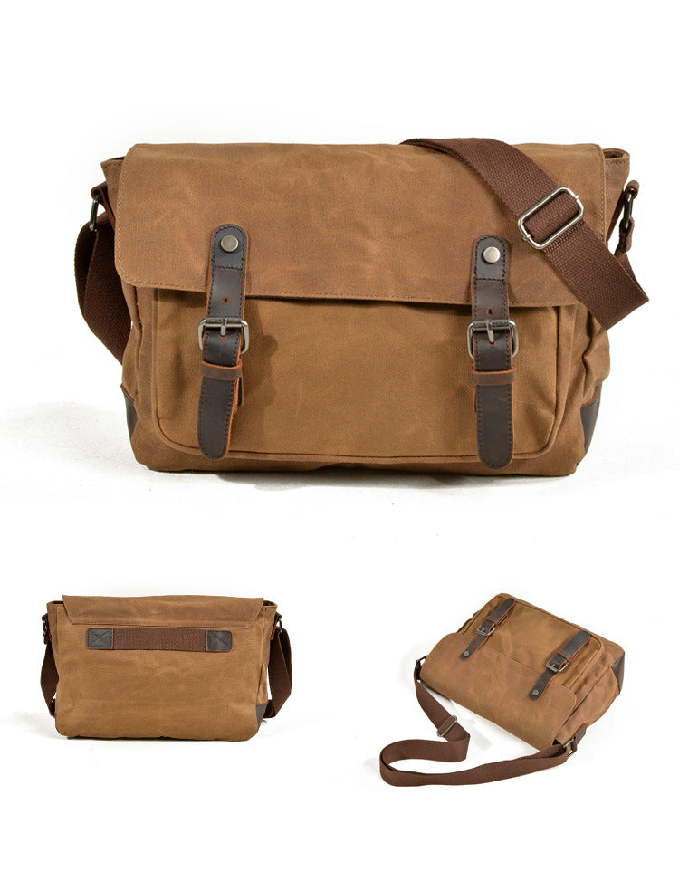 Men's Vintage Waxed Canvas Crossbody Bag-khaki-Free Shipping Leatheretro