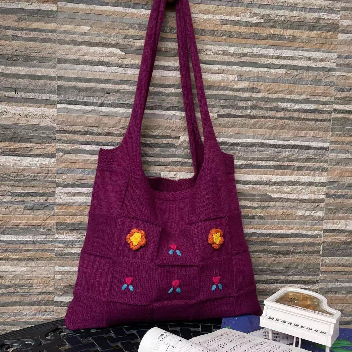 Forest Girl Style Handmade Crochet Knitted Shoulder Bags-Purple-Free Shipping Leatheretro