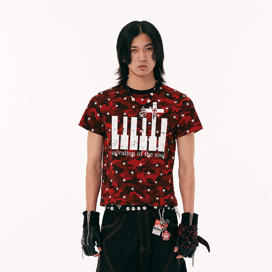 PASET Star Camo Cross Graphic Tee-T Shirt-S-Red-Free Shipping Leatheretro