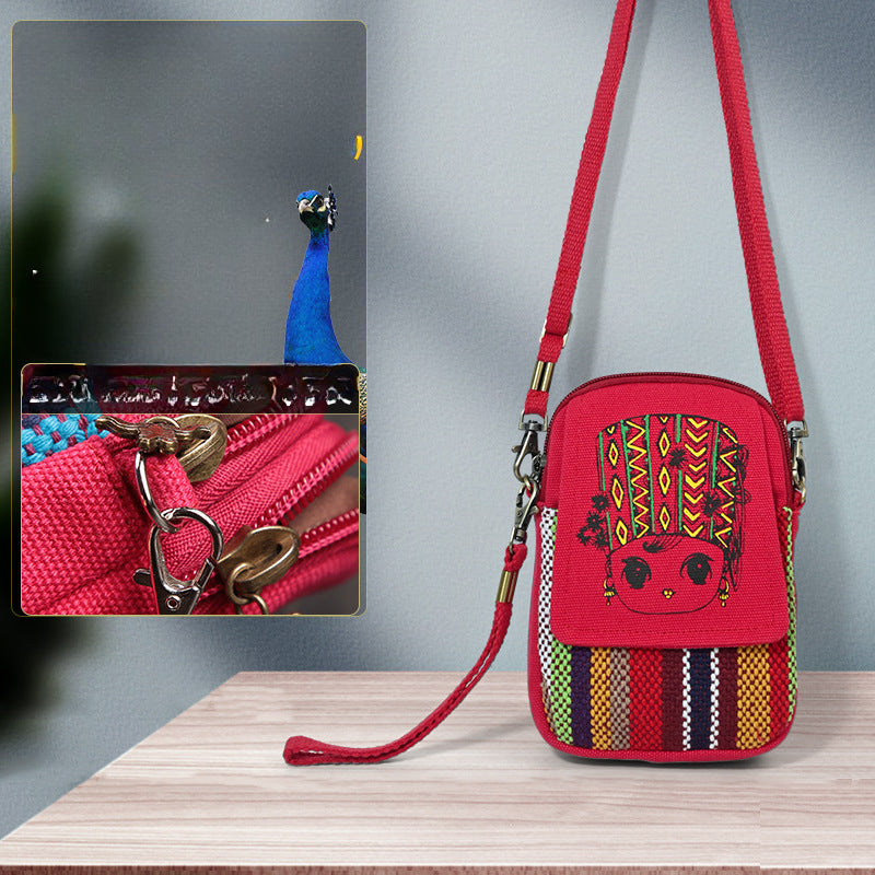 Traditional Chinese Style Ethnic Canvas Crossbody Cellphone Bags-Handbags-Red-Free Shipping Leatheretro