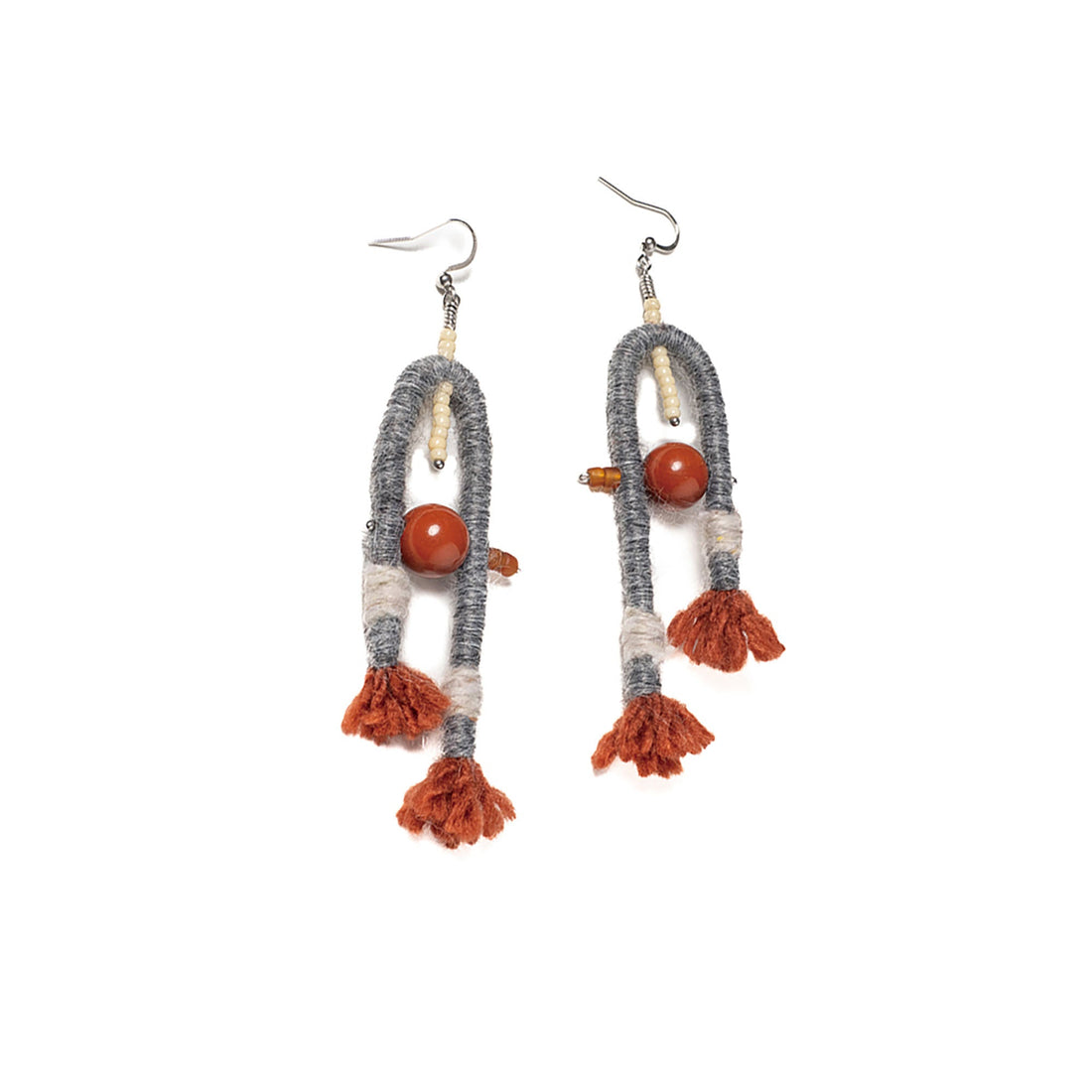 NERHI Tribal Wool Beaded Drop Earrings-Earring-Brown-Free Shipping Leatheretro