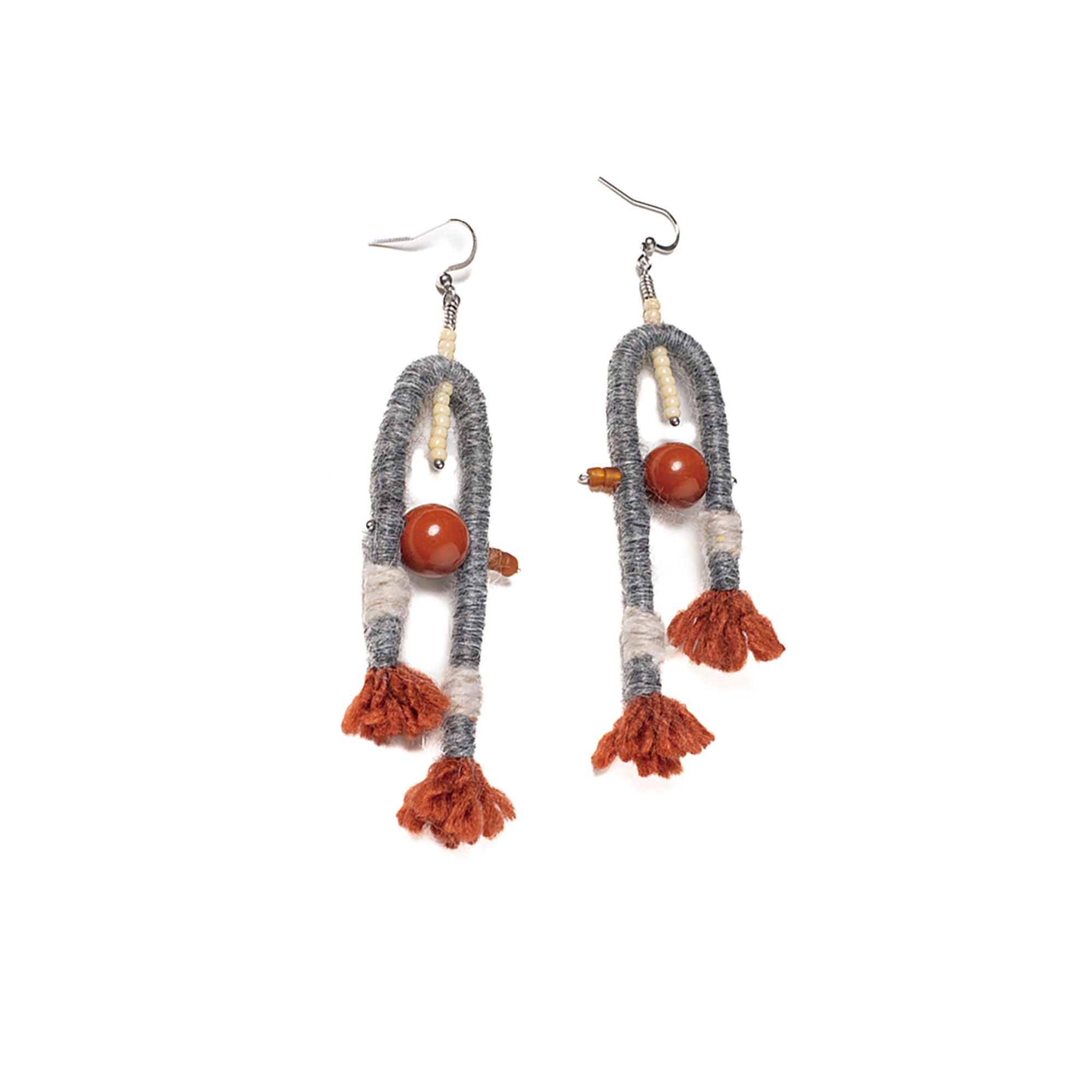 NERHI Tribal Wool Beaded Drop Earrings-Earring-Brown-Free Shipping Leatheretro