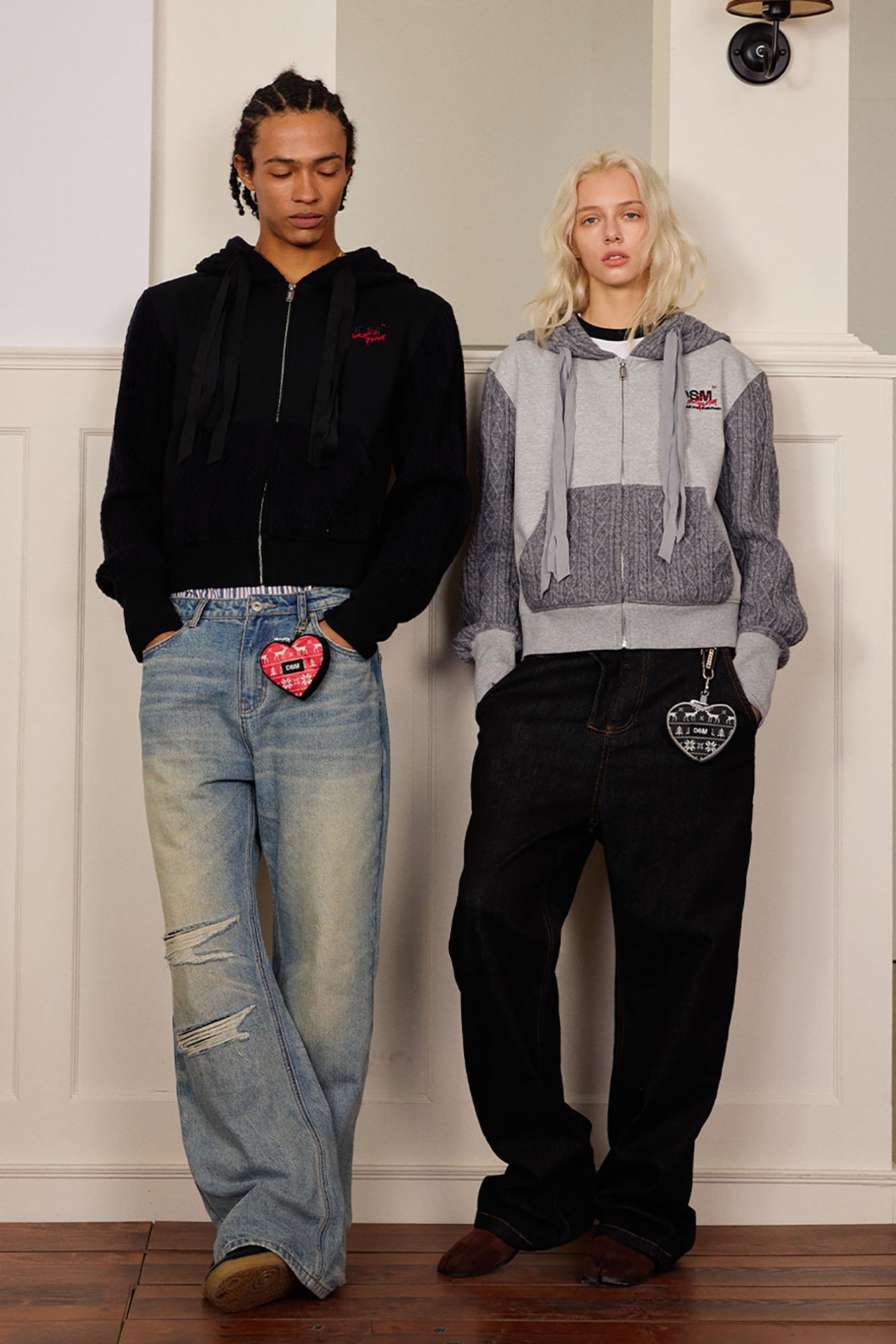 DONSMOKE Spliced Cable-Knit Zip-Up Hoodie-Hoodie-S-Black-Free Shipping Leatheretro