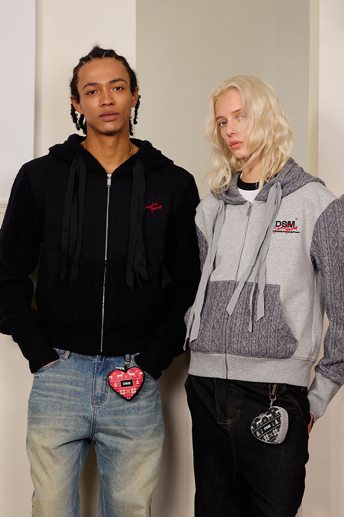 DONSMOKE Spliced Cable-Knit Zip-Up Hoodie-Hoodie-S-Black-Free Shipping Leatheretro