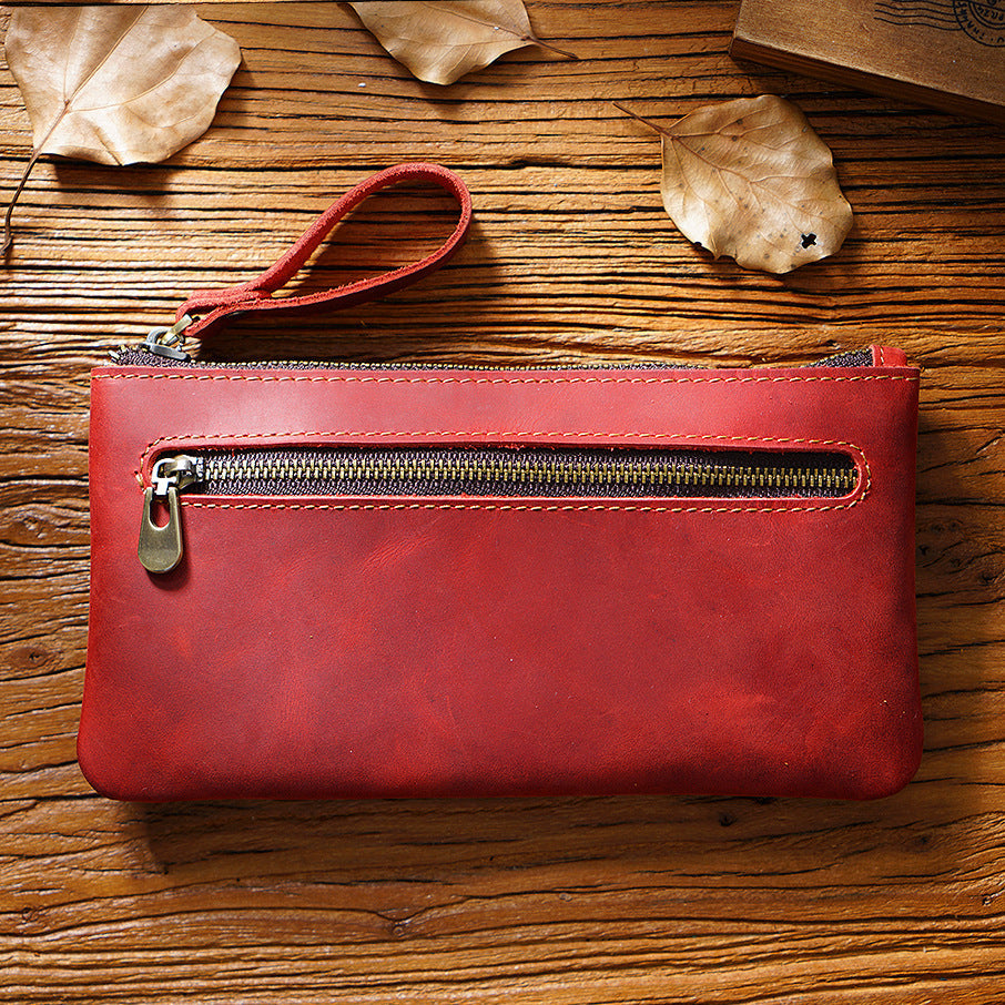 Retro Crazy Horse Leather Pencil Case - Creative Portable Hand Grip Buggy Bag-Pencil Case-Wine Red-Free Shipping Leatheretro