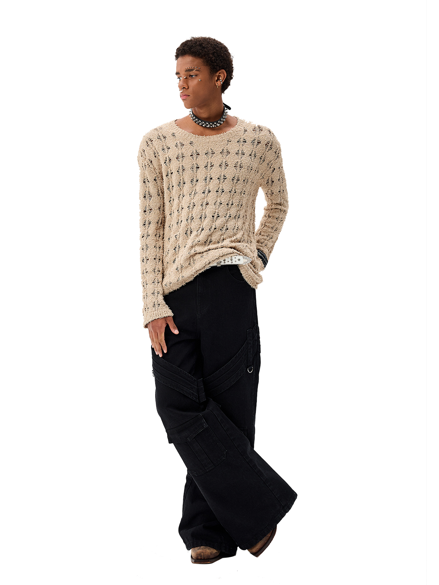 CYCYCY Punk Open-Knit Distressed Sweater-Sweater-S-Black (Preorder)-Free Shipping Leatheretro