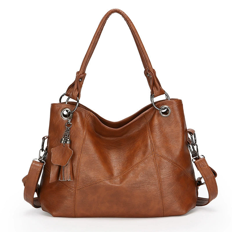 Large Capacity Soft Leather Stitching Handbag - American Retro Square Bag-Handbags-Brown-Free Shipping Leatheretro