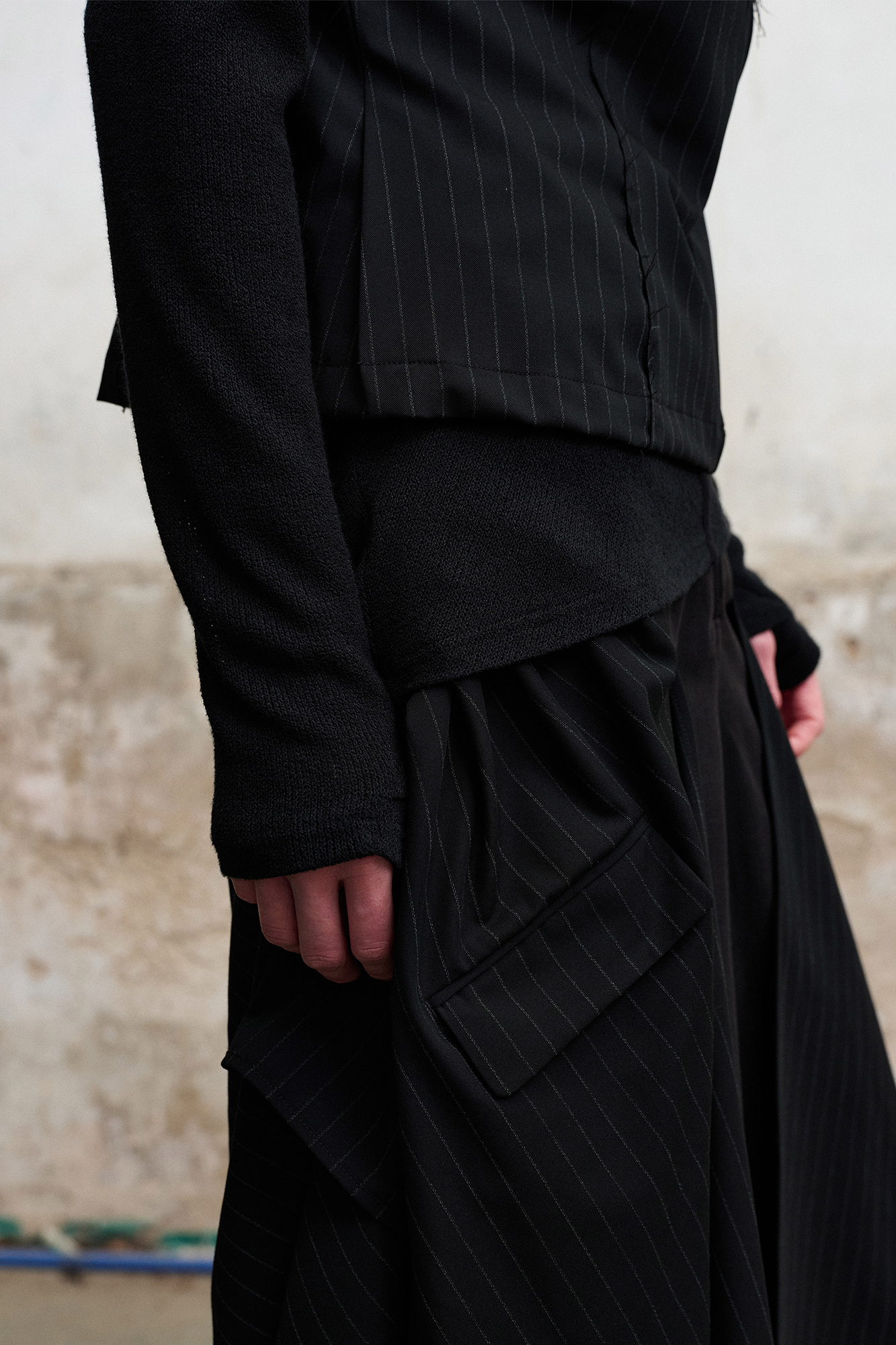 ILNya Nieternite Nifutur Asymmetric Draped Panel Pinstripe Skort Shorts-Shorts-S (0)-Free Shipping Leatheretro