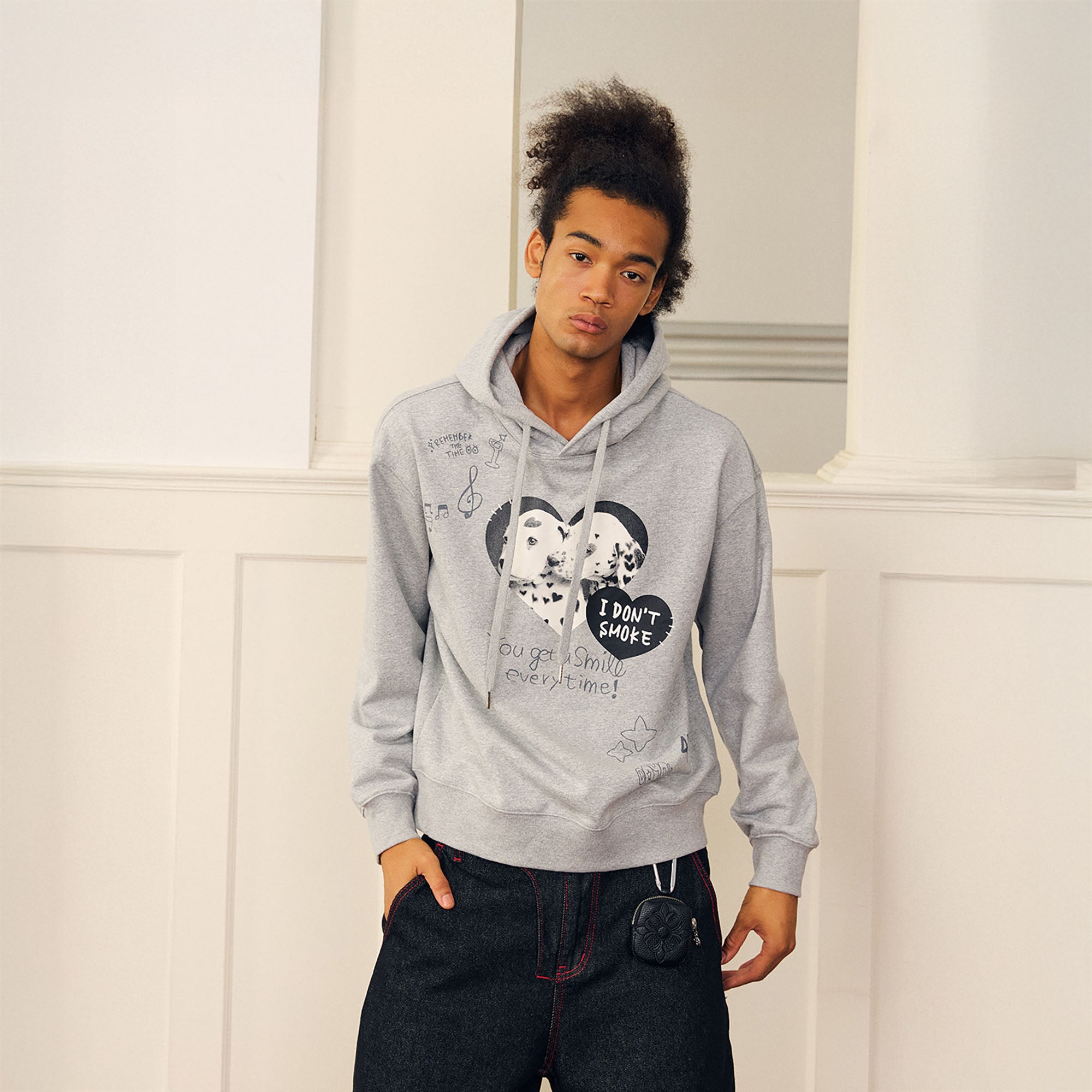 DONSMOKE Puppy Heart Doodle Hoodie-Hoodie-S-Gray-Free Shipping Leatheretro