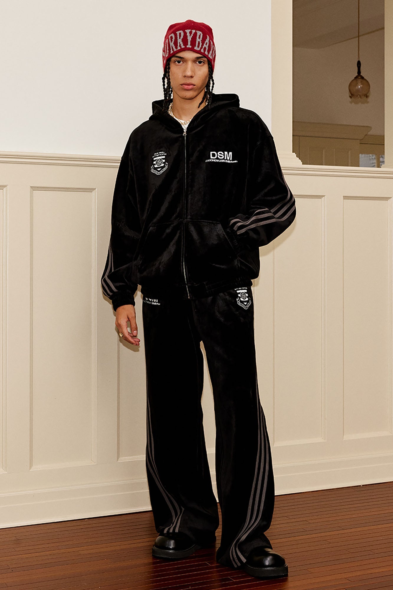 DONSMOKE Spliced Cable-Knit Zip-Up Hoodie-Hoodie-S-Black-Free Shipping Leatheretro