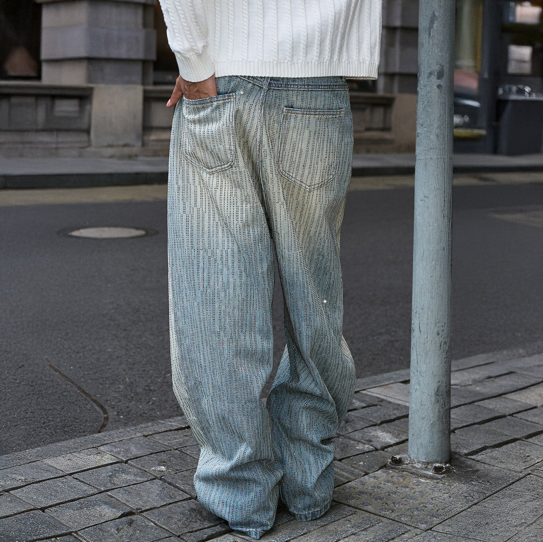 STEEPC Washed Rhinestone Embellished Baggy Jeans-Jeans-S-Free Shipping Leatheretro