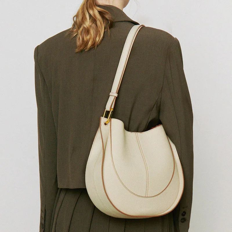 Luxury Soft Leather Crossbody Saddle Bag-Handbags-Beige-Free Shipping Leatheretro