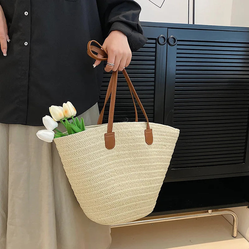 Luxury Designer Straw Tote Bag for Women-Tote Bag-Beige-Free Shipping Leatheretro
