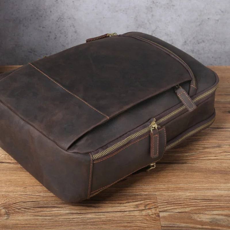 Vintage Crazy Horse Leather Men Backpack - Professional Daily Men’s Business Bag-Backpacks-Coffee-Free Shipping Leatheretro