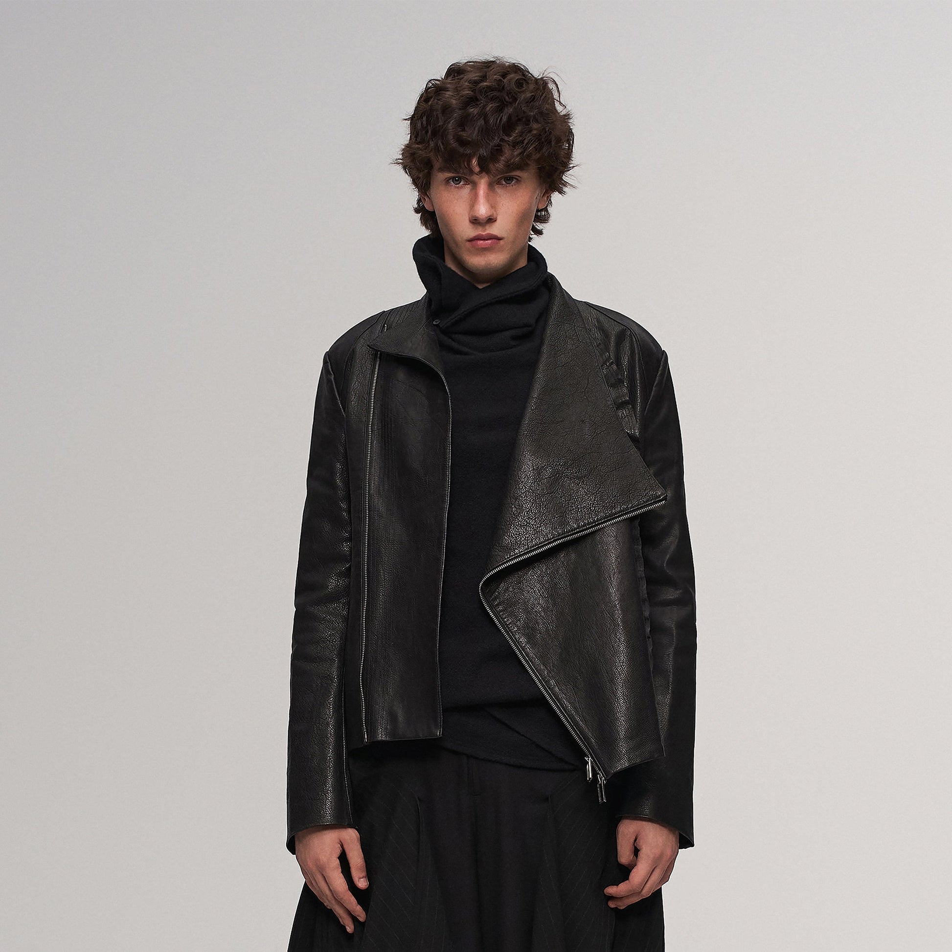 ILNya Nieternite Nifutur Asymmetric Ruffled Leather Biker Jacket-Jacket-M(1) (Preorder)-Free Shipping Leatheretro