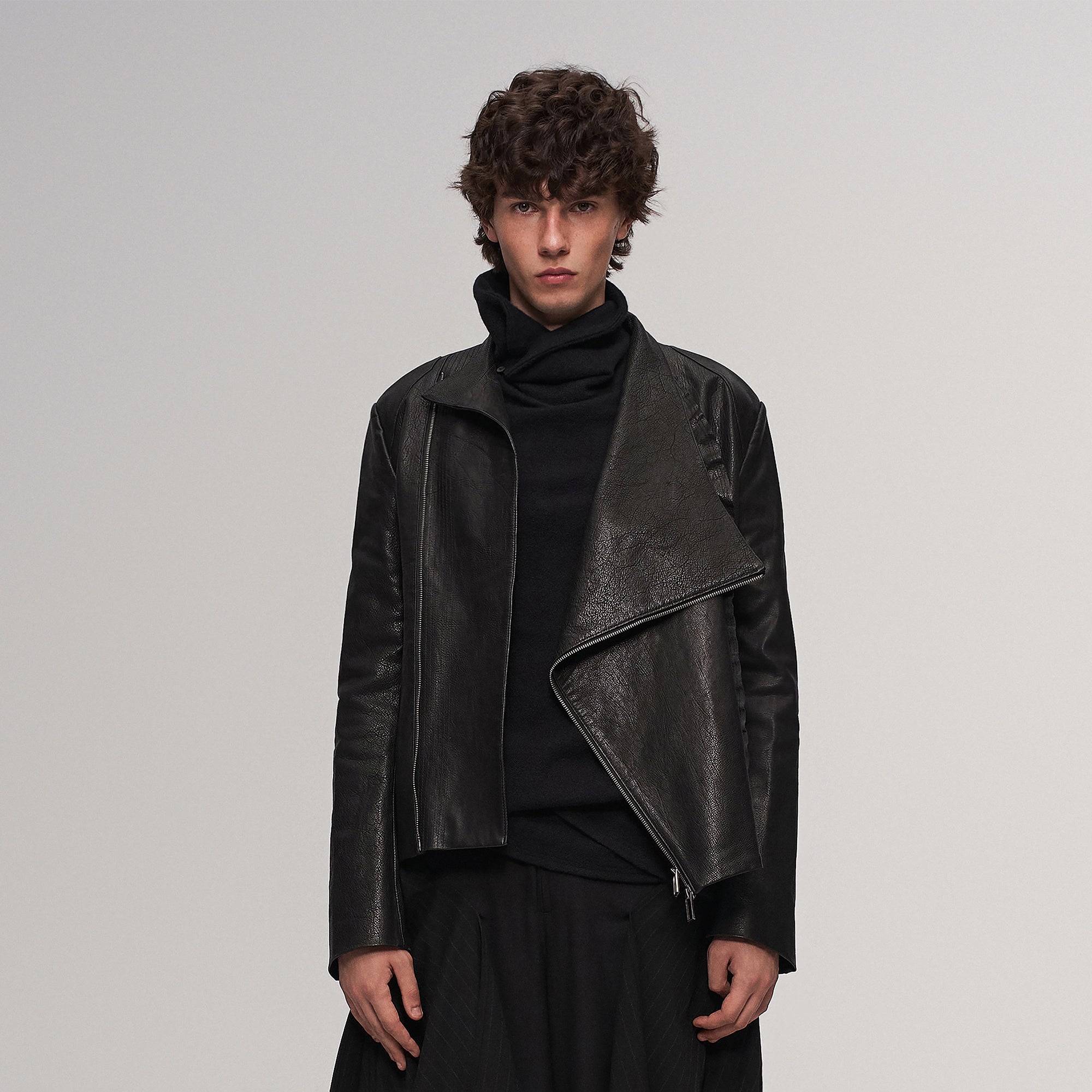 ILNya Nieternite Nifutur Asymmetric Ruffled Leather Biker Jacket-Jacket-M(1) (Preorder)-Free Shipping Leatheretro