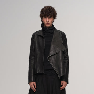ILNya Nieternite Nifutur Asymmetric Ruffled Leather Biker Jacket-Jacket-M(1) (Preorder)-Free Shipping Leatheretro