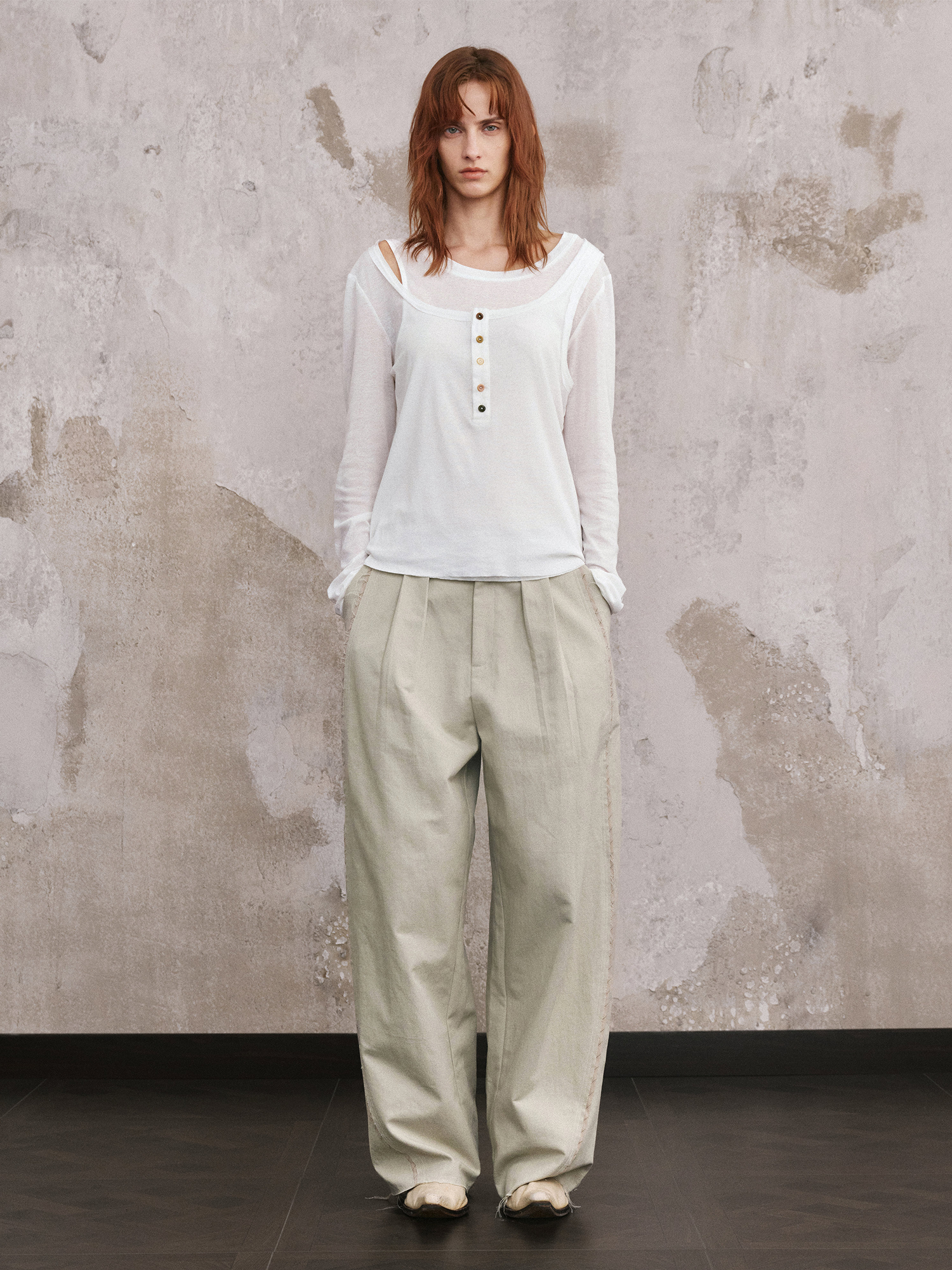 ILNya Nieternite Nifutur Linen-Blend Raw Edge Curved Pants-Pants-S (0) / 27-33"-Free Shipping Leatheretro