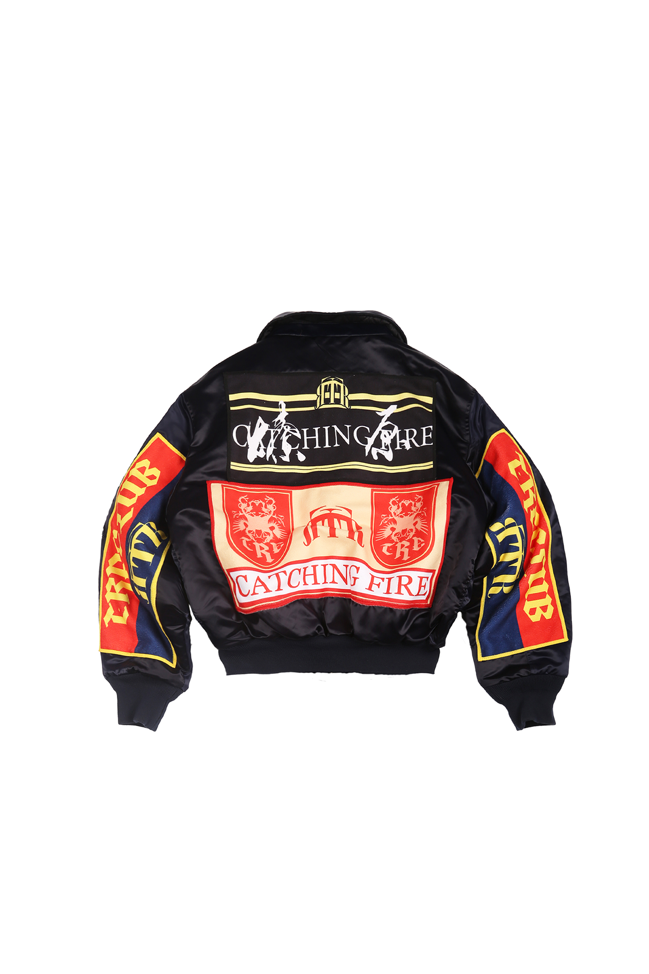 TRECLUB Contrast Graphic Embroidered Patch Bomber-Jacket-200g Cotton Filling-S (Preorder)-Free Shipping Leatheretro