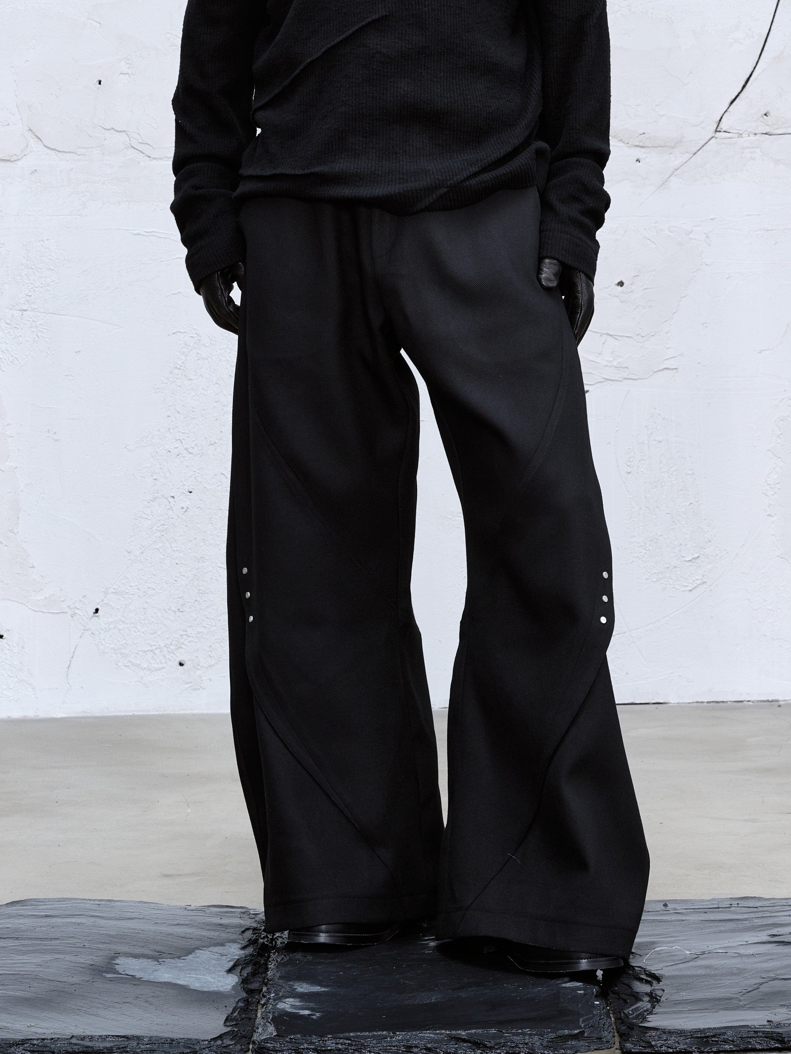 CATSSTAC Curved Draped Wide-Leg Trousers-Pants-M-Free Shipping Leatheretro