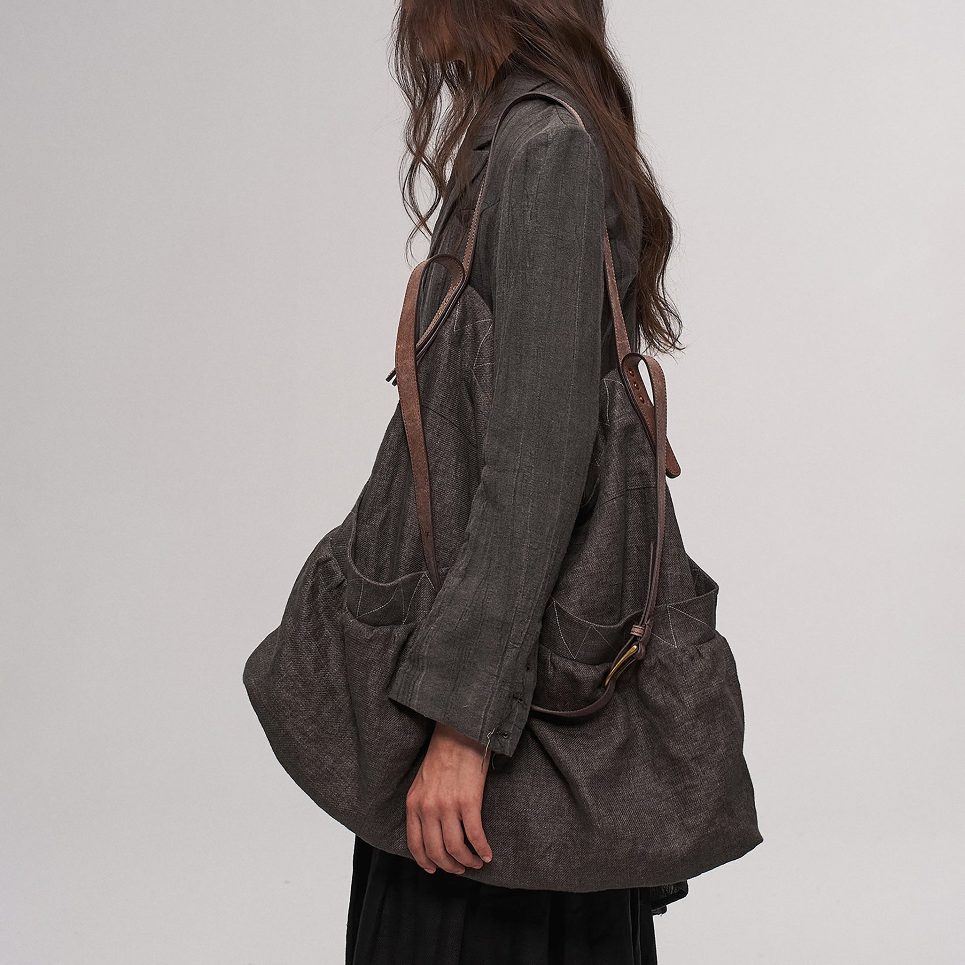 ILNya Nieternite Nifutur Oversized Linen Horsehide-Strap Messenger Bag-Bag-Green-Free Shipping Leatheretro