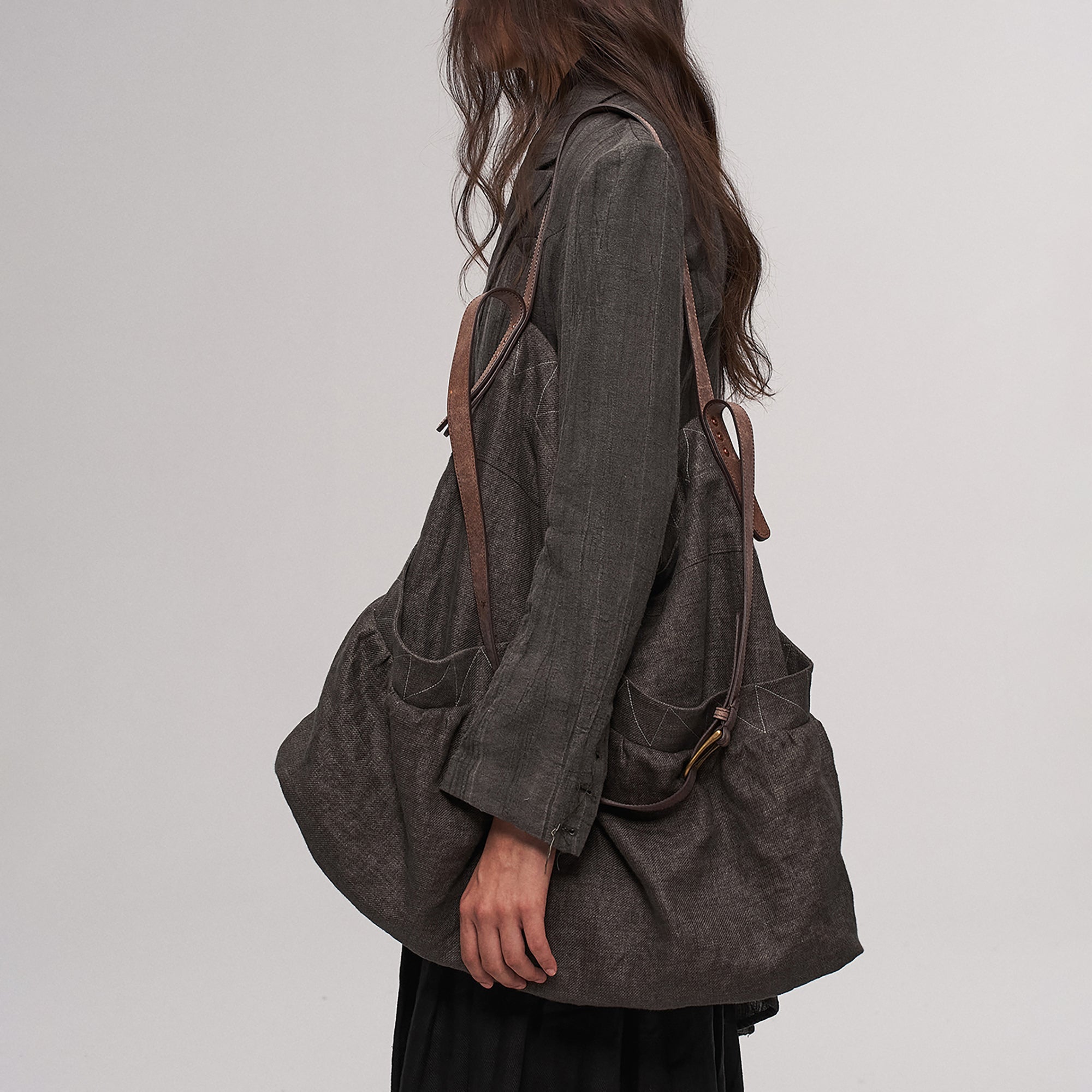 ILNya Nieternite Nifutur Oversized Linen Horsehide-Strap Messenger Bag-Bag-Green-Free Shipping Leatheretro