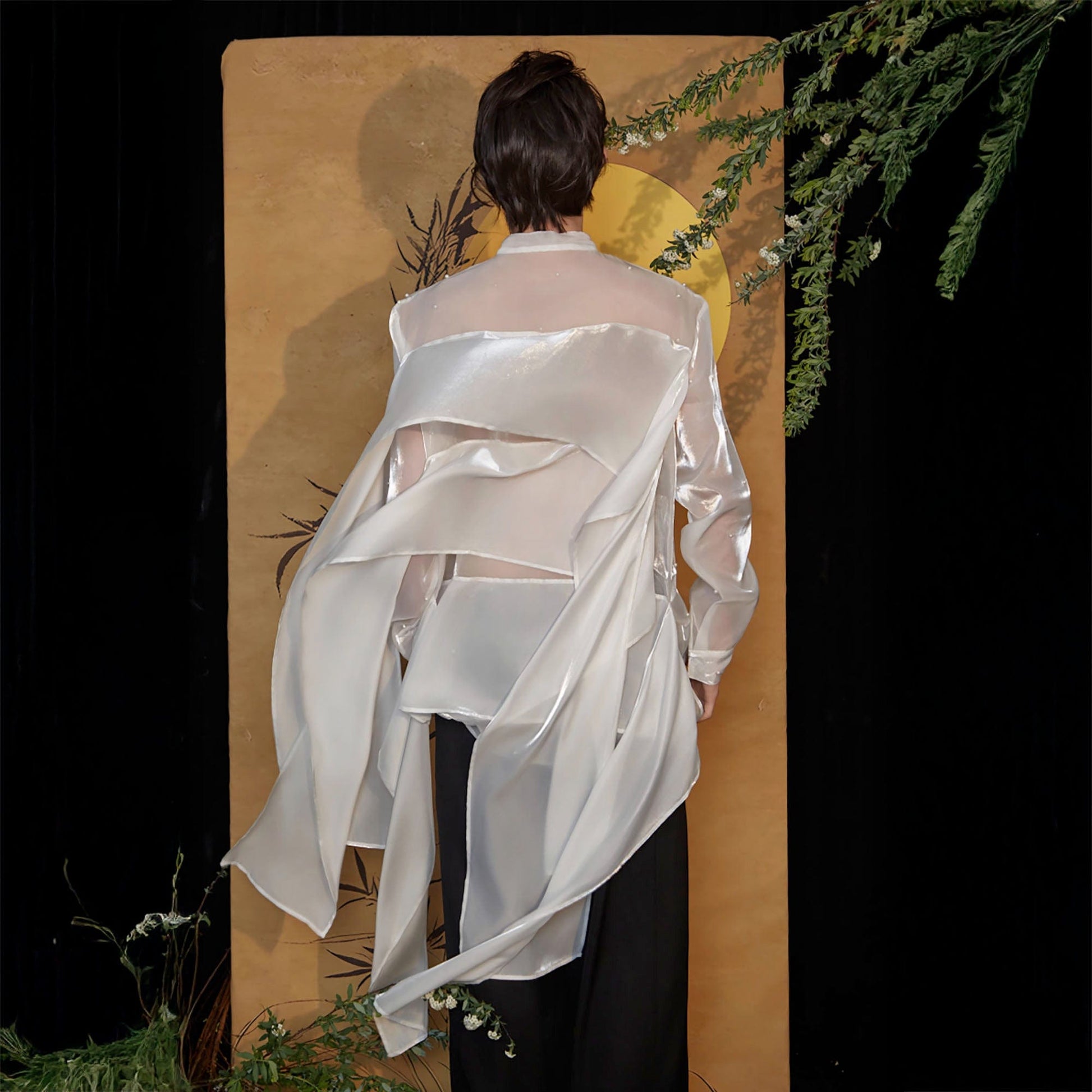 JIECHI Pearl Embroidered Layered Ribbon Organza Shirt-Shirt-M-Free Shipping Leatheretro