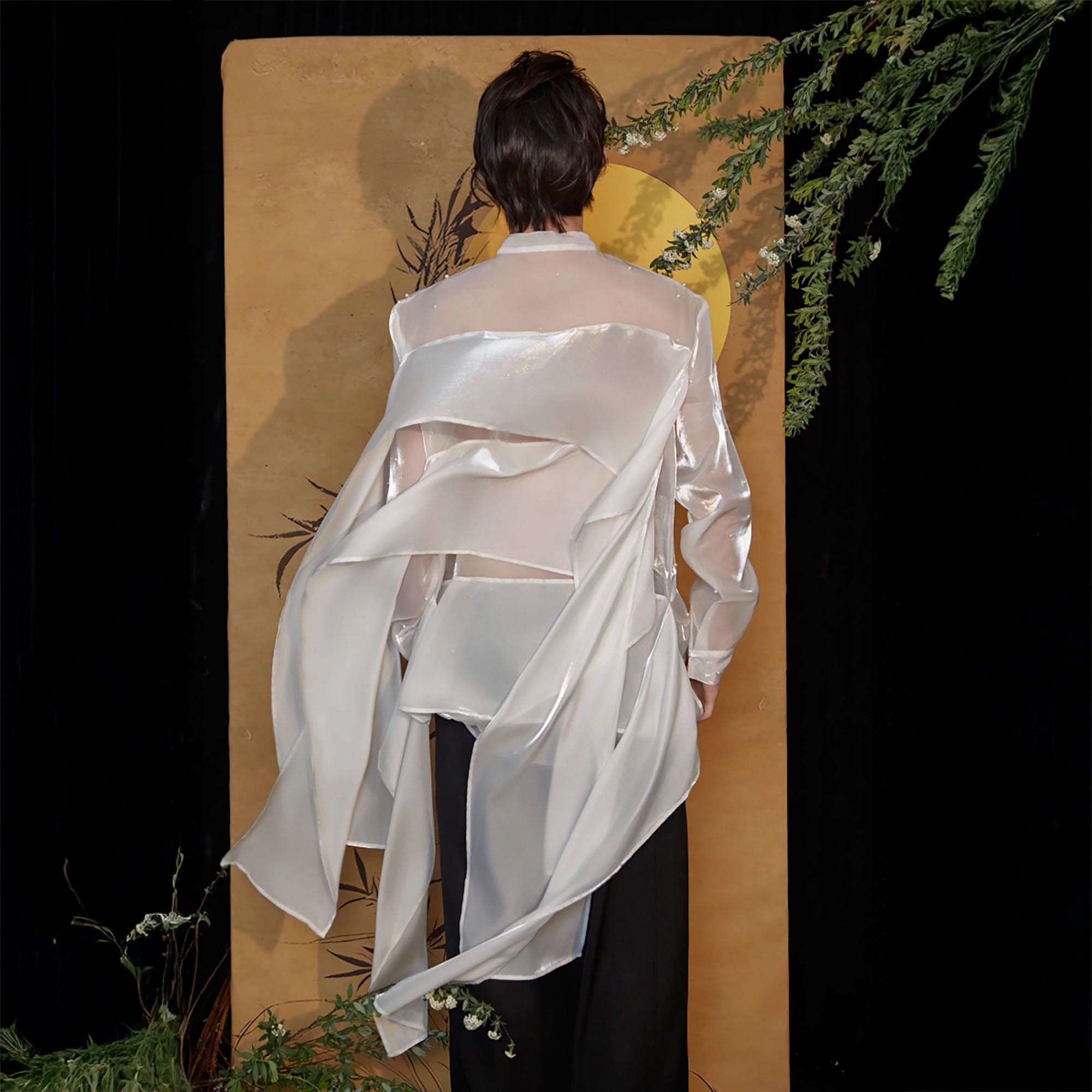 JIECHI Pearl Embroidered Layered Ribbon Organza Shirt-Shirt-M-Free Shipping Leatheretro