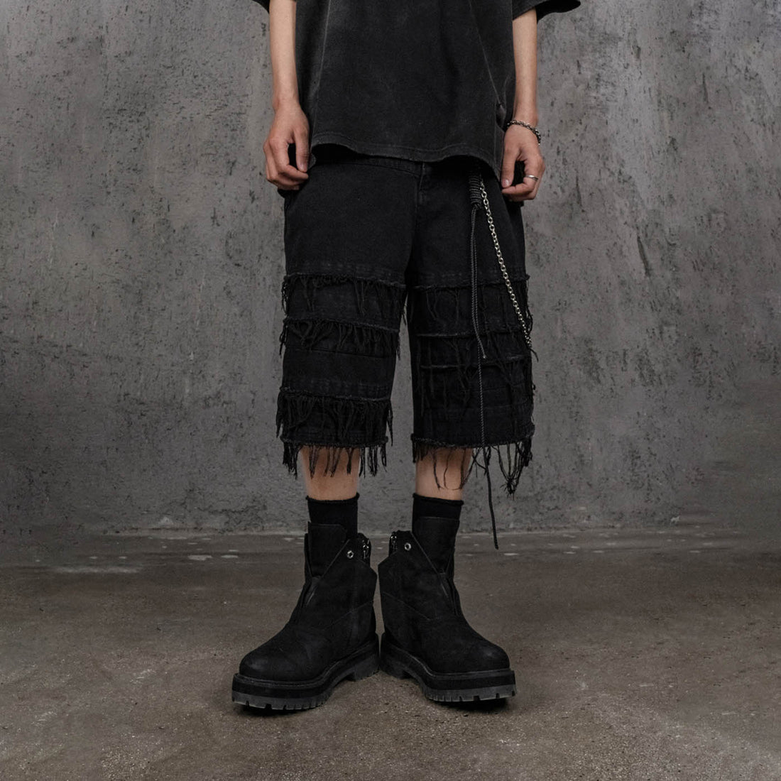 UNDERWATER Heavily Frayed Layered Denim Shorts-Shorts-S-Free Shipping Leatheretro