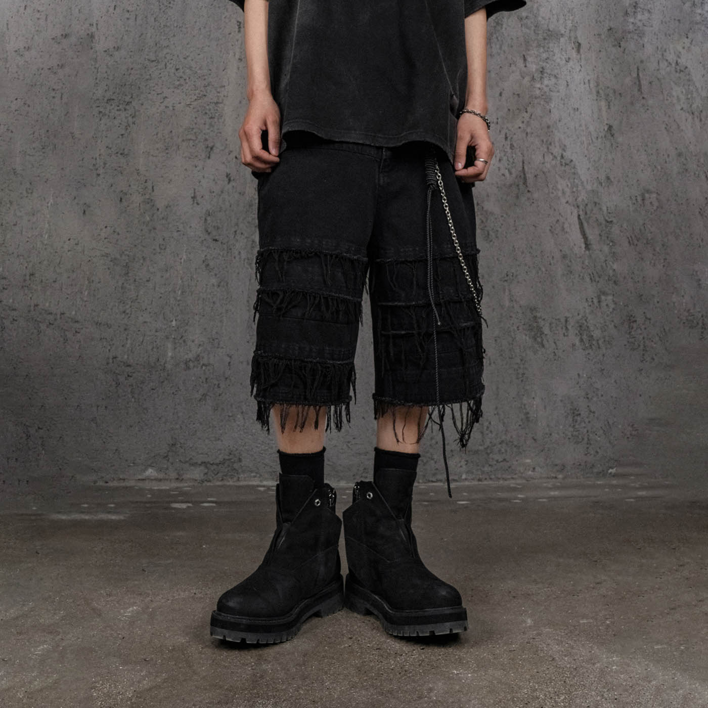 UNDERWATER Heavily Frayed Layered Denim Shorts-Shorts-S-Free Shipping Leatheretro