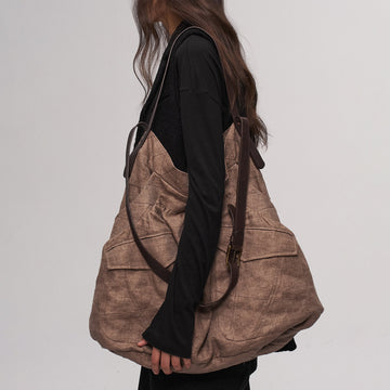 ILNya Nieternite Nifutur Oversized Linen Horsehide-Strap Messenger Bag-Bag-Pink-Free Shipping Leatheretro