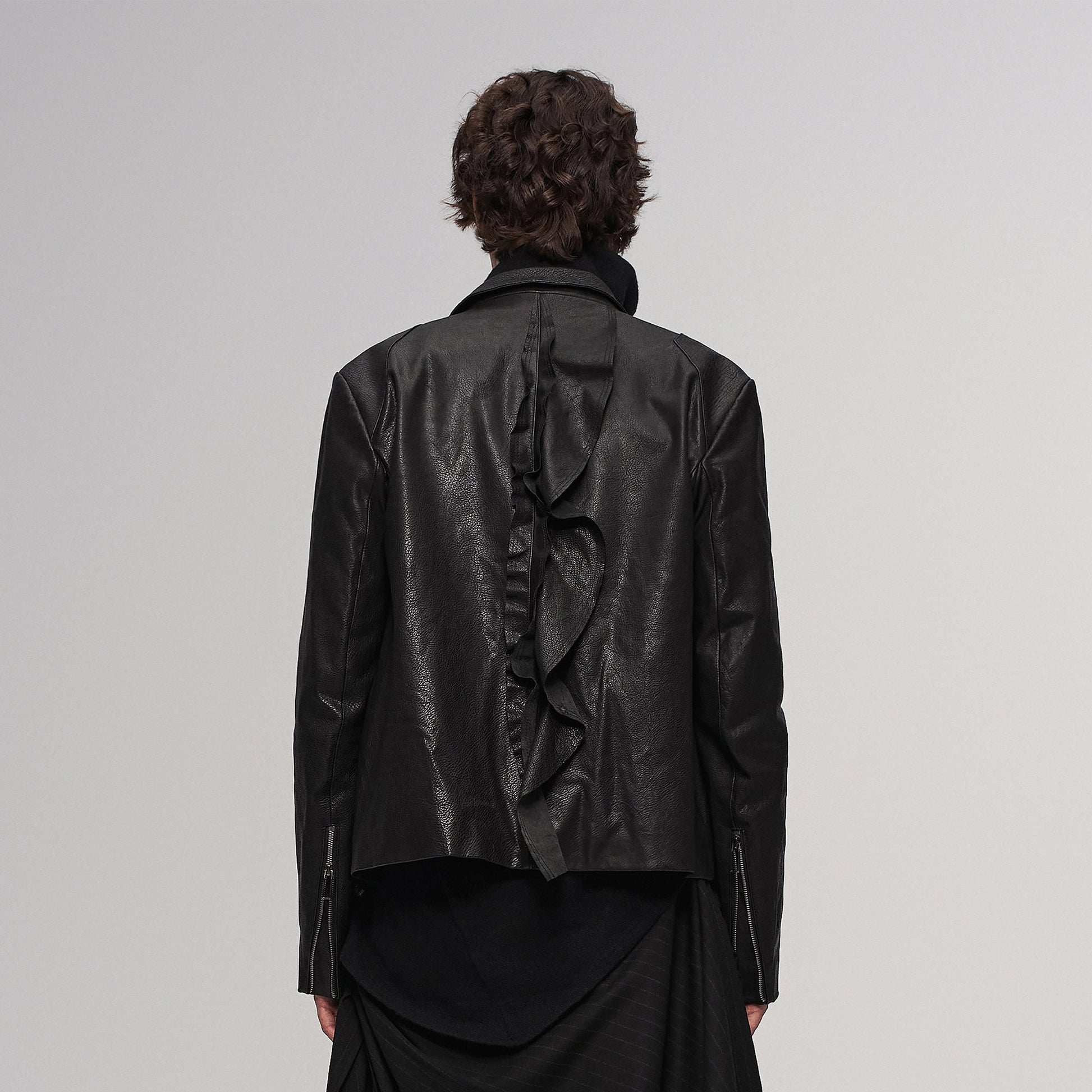 ILNya Nieternite Nifutur Asymmetric Ruffled Leather Biker Jacket-Jacket-M(1) (Preorder)-Free Shipping Leatheretro