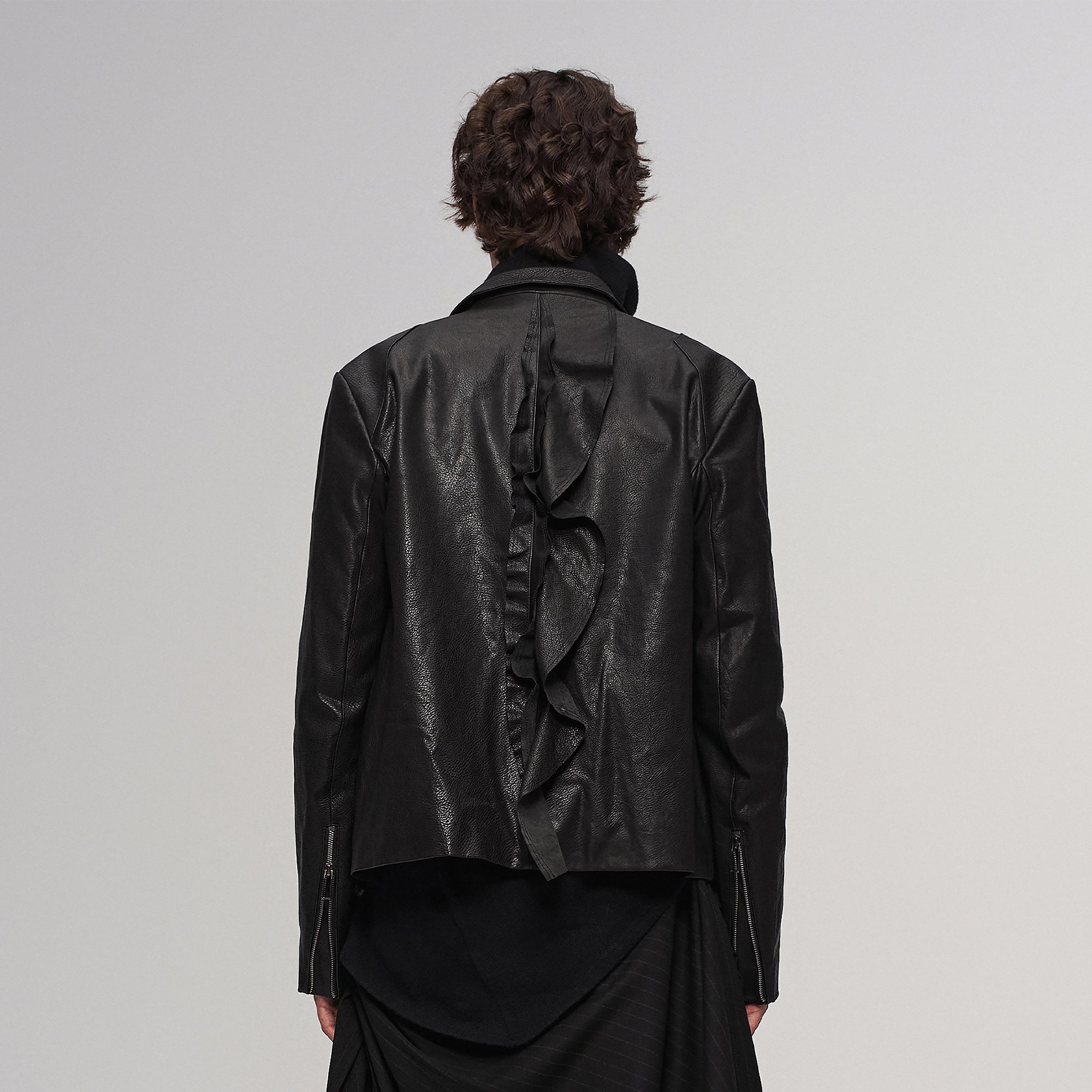 ILNya Nieternite Nifutur Asymmetric Ruffled Leather Biker Jacket-Jacket-M(1) (Preorder)-Free Shipping Leatheretro