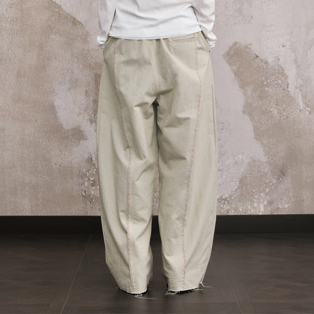 ILNya Nieternite Nifutur Linen-Blend Raw Edge Curved Pants-Pants-S (0) / 27-33"-Free Shipping Leatheretro