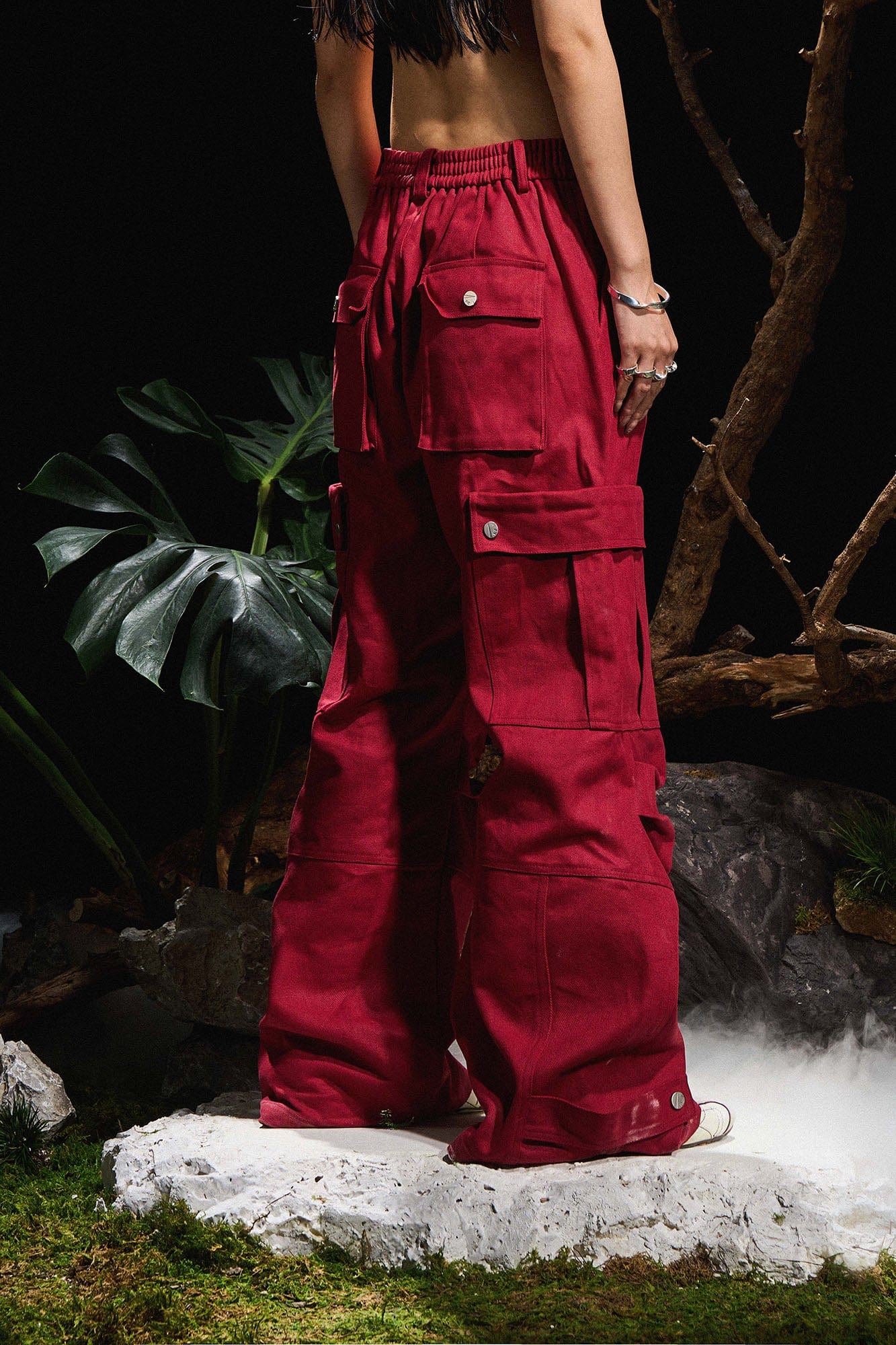 RELABEL Multi-Pocket Oversized Workwear Cargo Pants Red-Pants-XS-Free Shipping Leatheretro