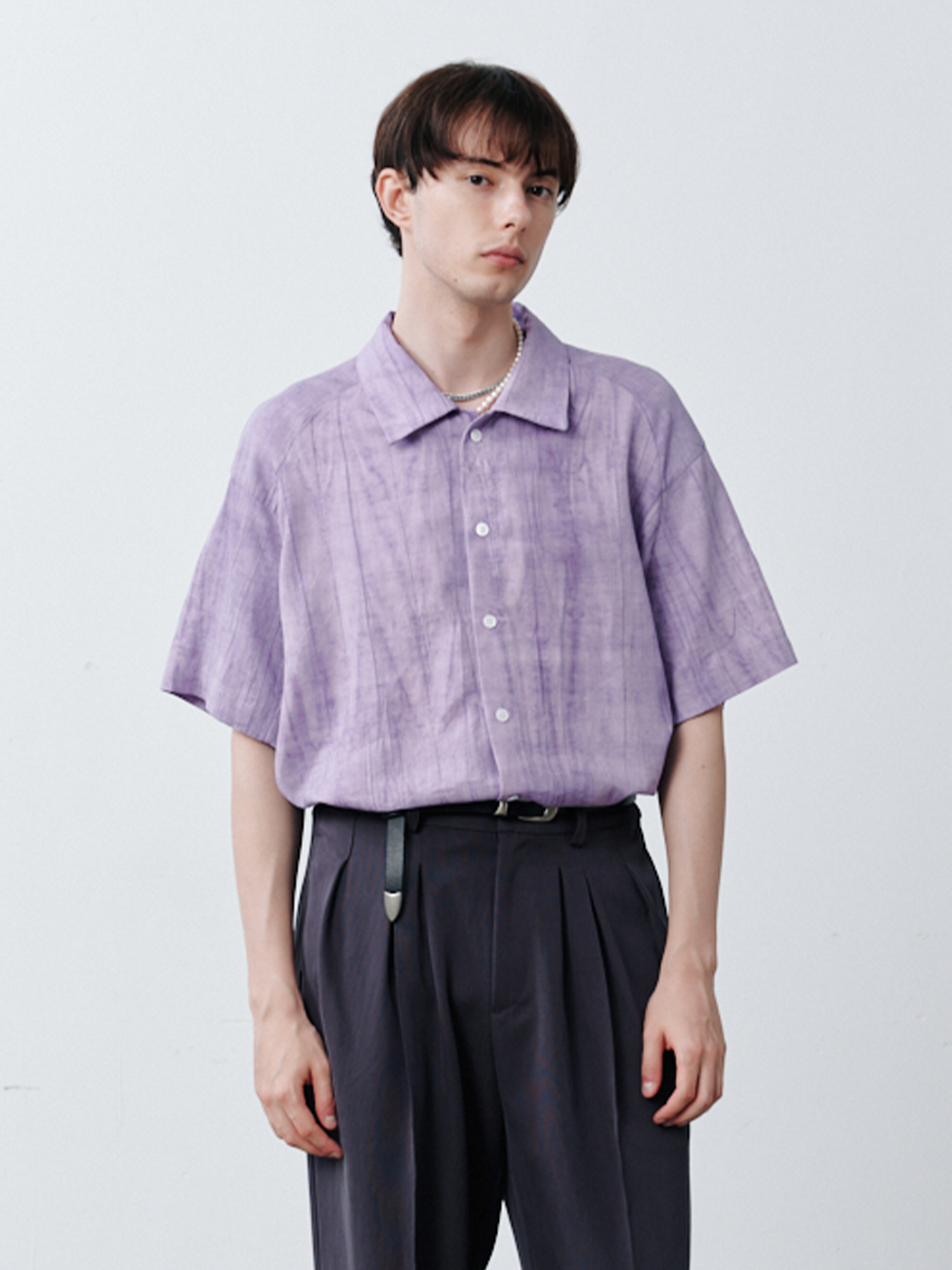 GRAINMUSTARD Crinkled Linen-Cotton Half Shirt-Half shirt-XS-Free Shipping Leatheretro