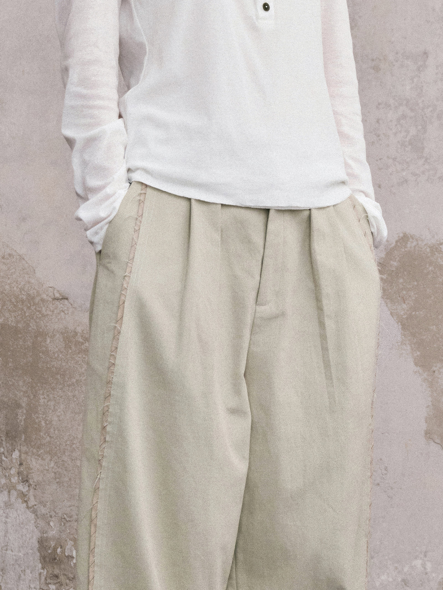 ILNya Nieternite Nifutur Linen-Blend Raw Edge Curved Pants-Pants-S (0) / 27-33"-Free Shipping Leatheretro