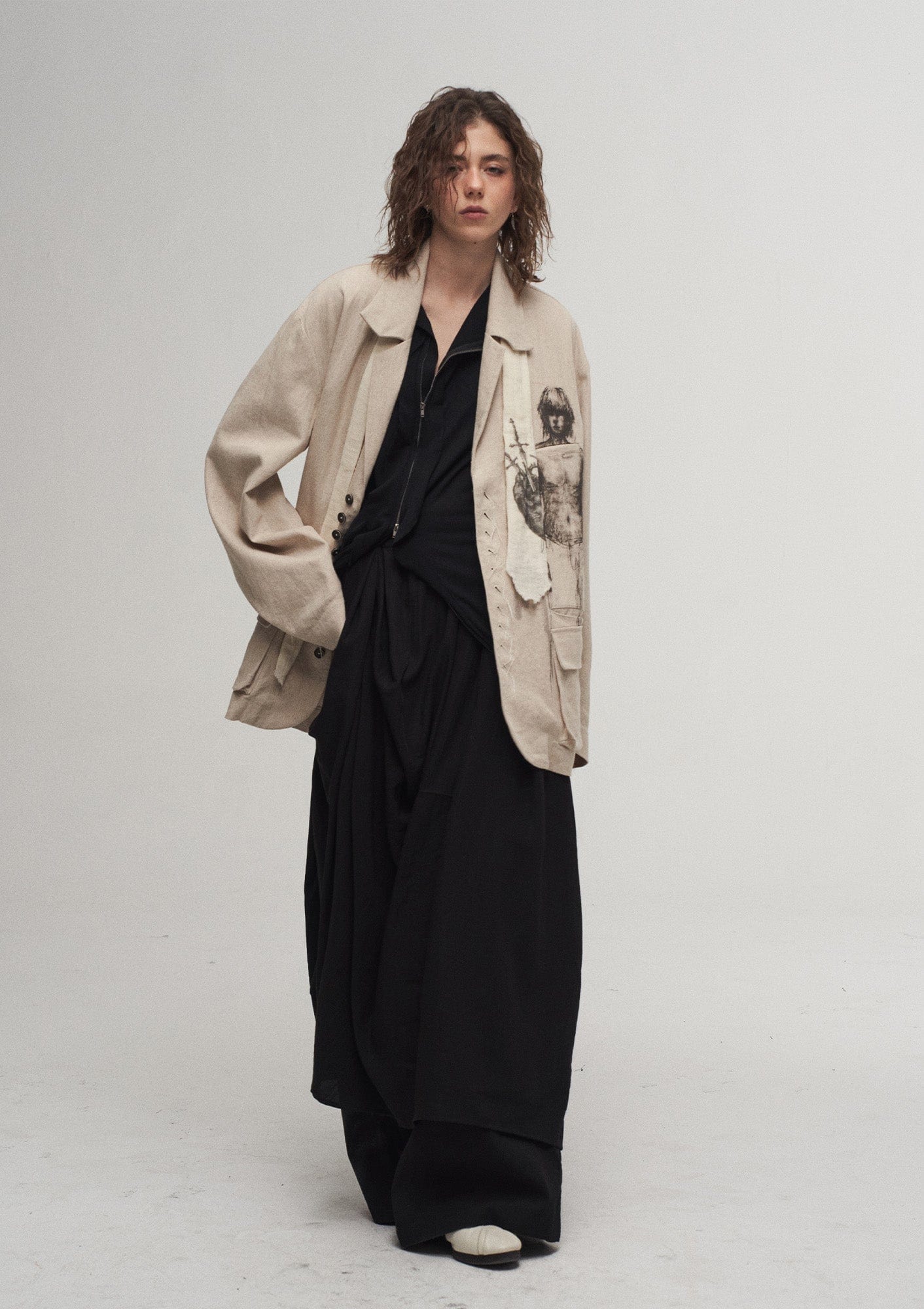 ILNya Nieternite Nifutur Ink Portrait Cotton-Linen Jacket-Jacket-S (0) (Preorder)-Free Shipping Leatheretro