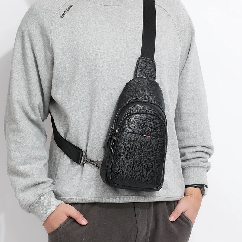 Men’s Genuine Leather Sling Bag – Casual Crossbody Chest Pack-Chest Bags-Classic-Free Shipping Leatheretro