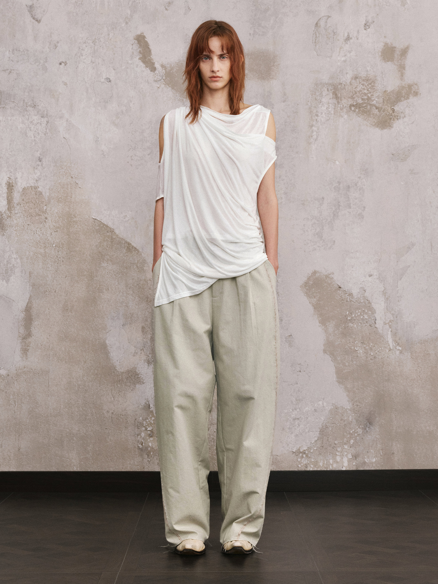 ILNya Nieternite Nifutur Linen-Blend Raw Edge Curved Pants-Pants-S (0) / 27-33"-Free Shipping Leatheretro