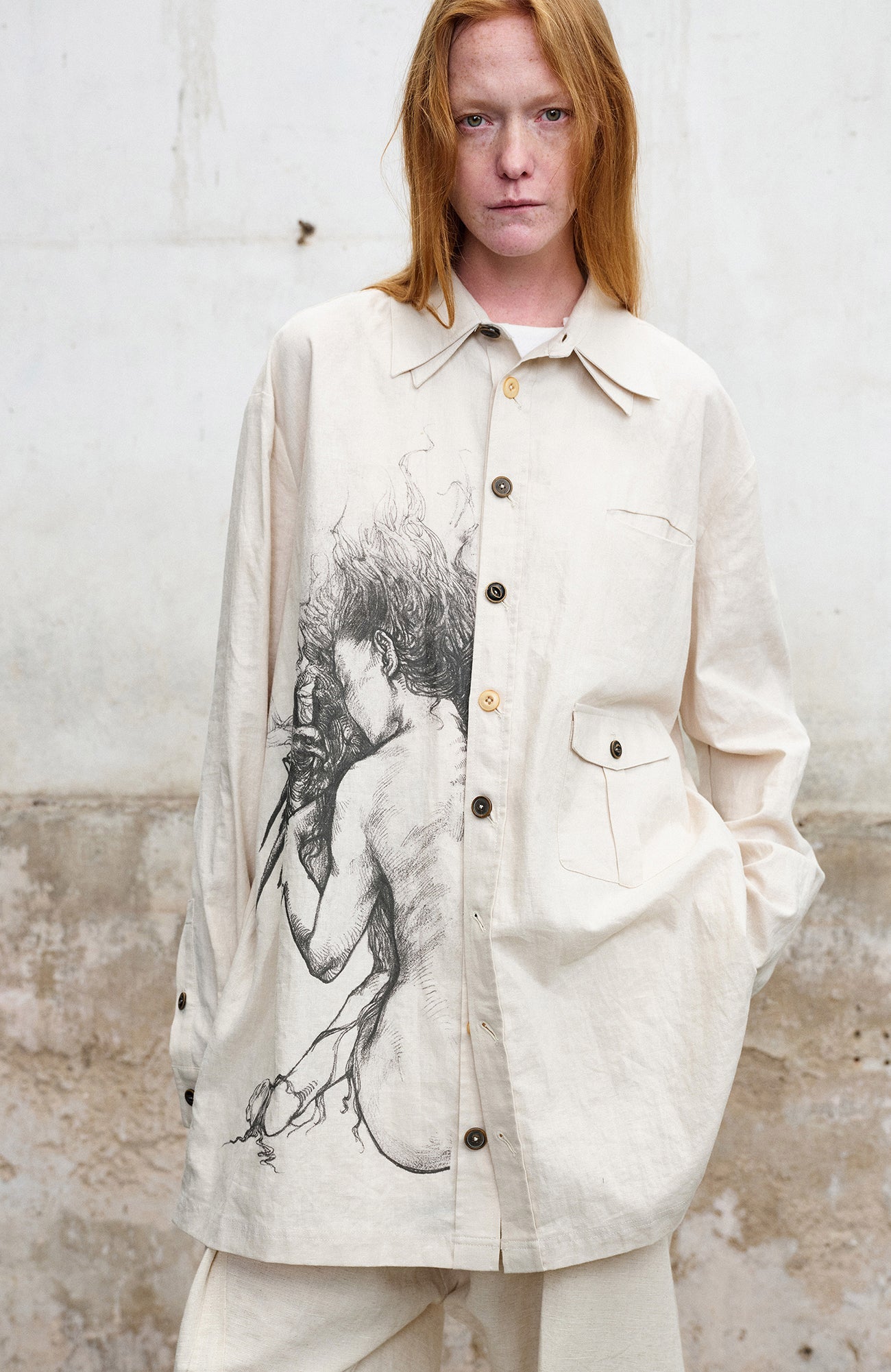 ILNya Nieternite Nifutur Double-Collar Hemp-Blend Graphic Shirt-Shirt-S(0)-Free Shipping Leatheretro