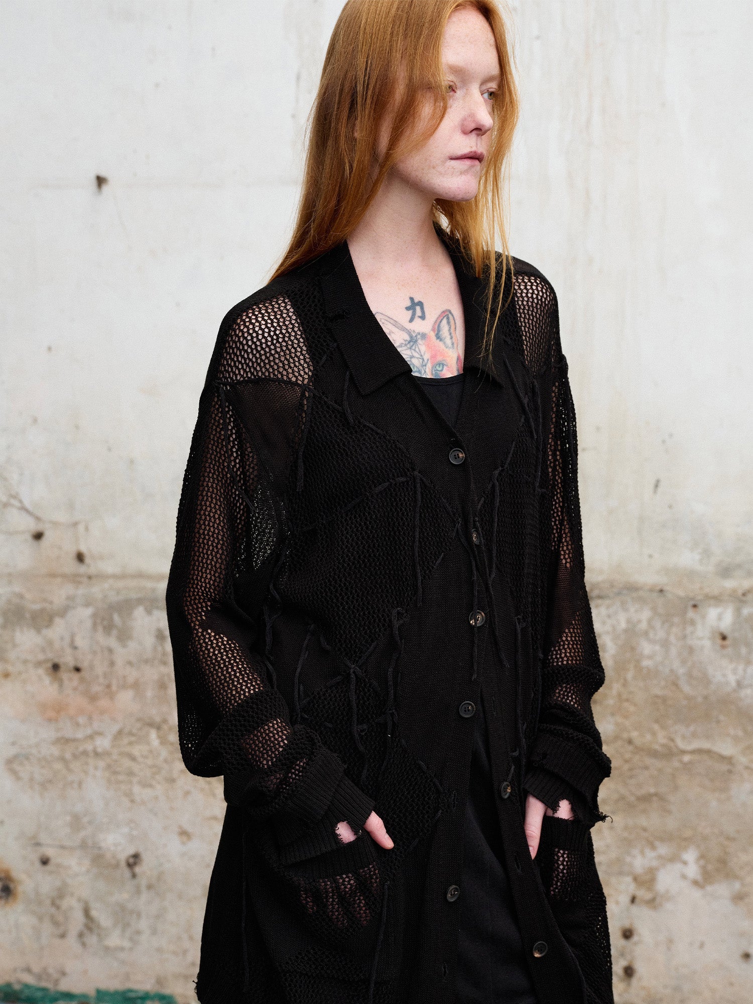 ILNya Nieternite Nifutur Distressed Diamond Mesh Spliced Cardigan-Jacket-S (0)-Free Shipping Leatheretro