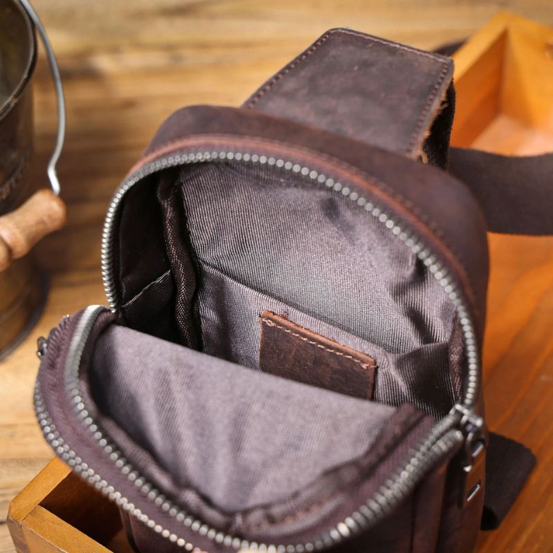 Vintage Full Grain Leather Sling Bag for Men – Premium Crossbody Chest Bag-Chest Bags-Dark Coffee-Free Shipping Leatheretro