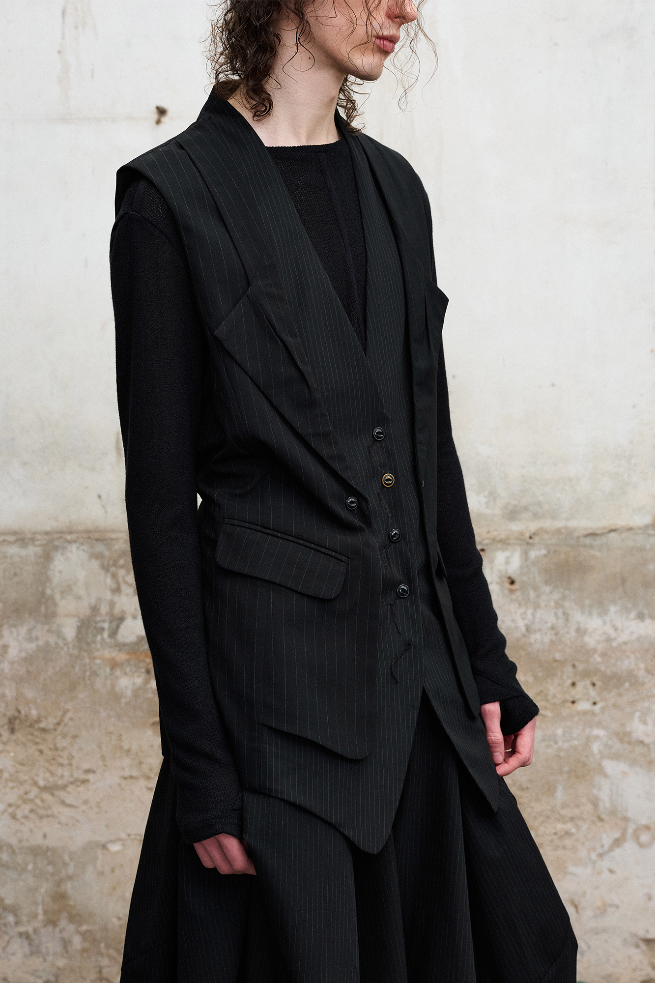 ILNya Nieternite Nifutur Double-Collar Panel Pinstripe Vest-Vest-S-Free Shipping Leatheretro