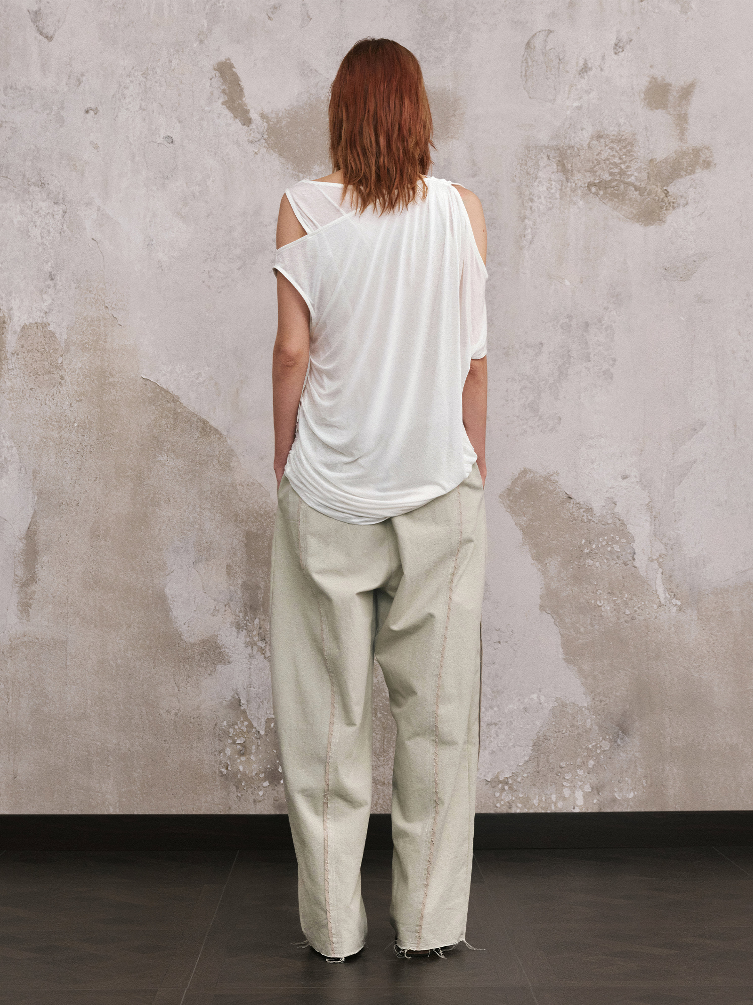 ILNya Nieternite Nifutur Linen-Blend Raw Edge Curved Pants-Pants-S (0) / 27-33"-Free Shipping Leatheretro