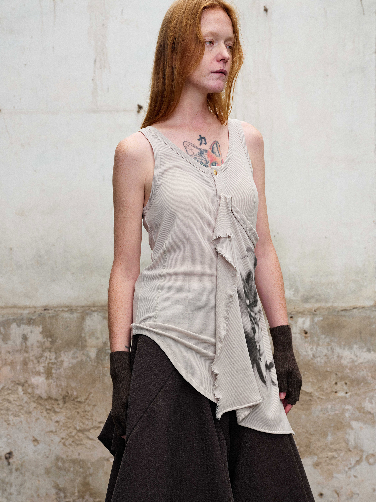 ILNya Nieternite Nifutur Deconstructed Graphic Knit Tank Top Gray-Tank Top-S (0)-Free Shipping Leatheretro