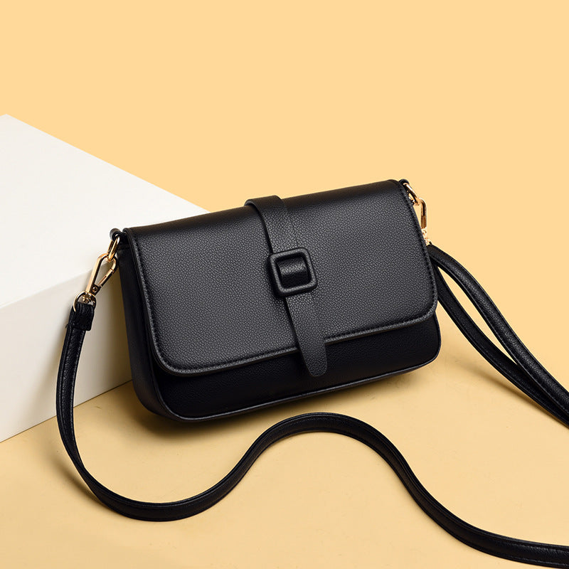 Women’s Small Square Crossbody Bag - Minimalist Leather Flap Bag-Crossbody Bag-Black-Free Shipping Leatheretro